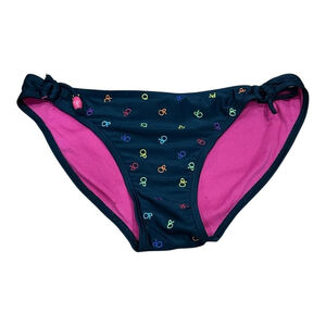 OP Ocean Pacific Bikini Bottoms Womens Small Black Pink Side Tie Allover Logo